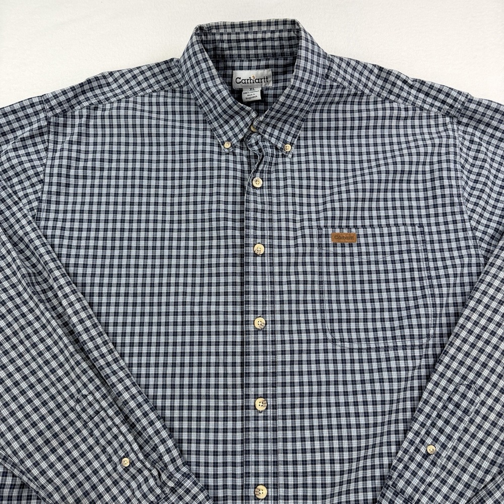 VTG Mens Carhartt Long Sleeve Button Up Shirt Blue Plaid Size XL Workwear - Picture 2 of 6